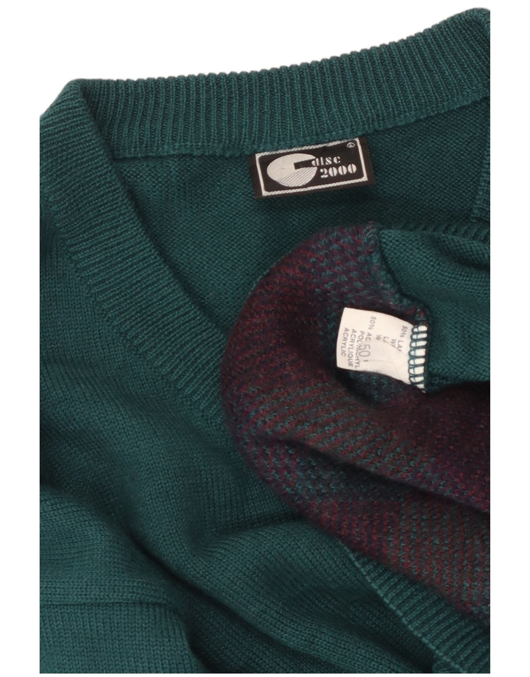 Vintage Womens V-Neck Jumper Sweater IT 50 XL Green Argyle/Diamond Wool