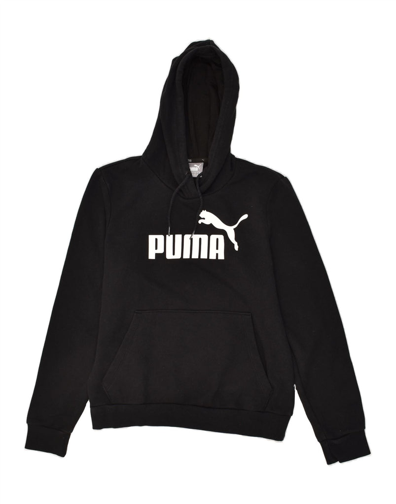 PUMA Womens Graphic Hoodie Jumper UK 12 Medium Black Polyester | Vintage Puma | Thrift | Second-Hand Puma | Used Clothing | Messina Hembry 