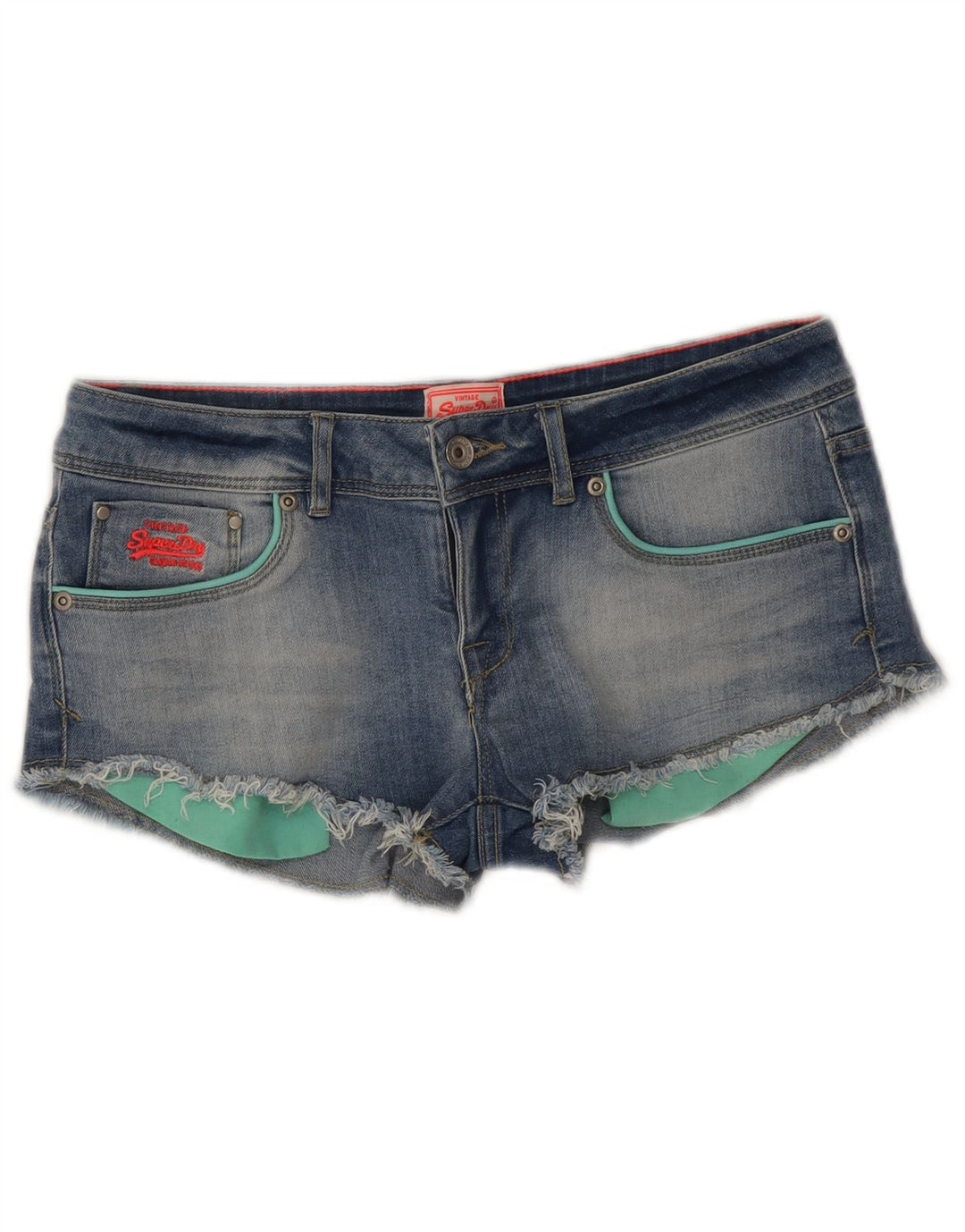 Superdry Womens Low Waist Denim Hot Pants W30 Medium Blue Cotton
