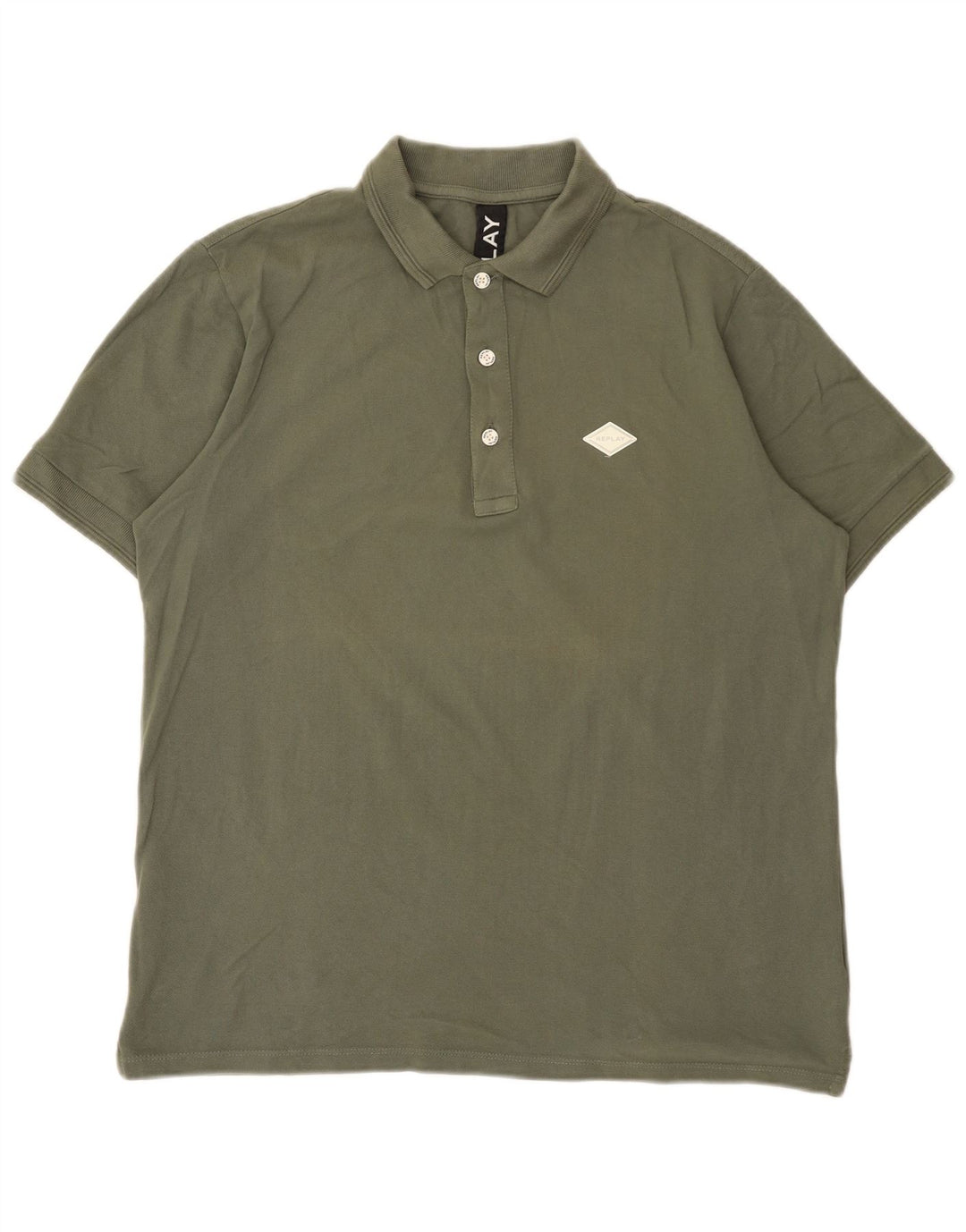 Replay Mens Regular Fit Polo Shirt Large Khaki Cotton Classic