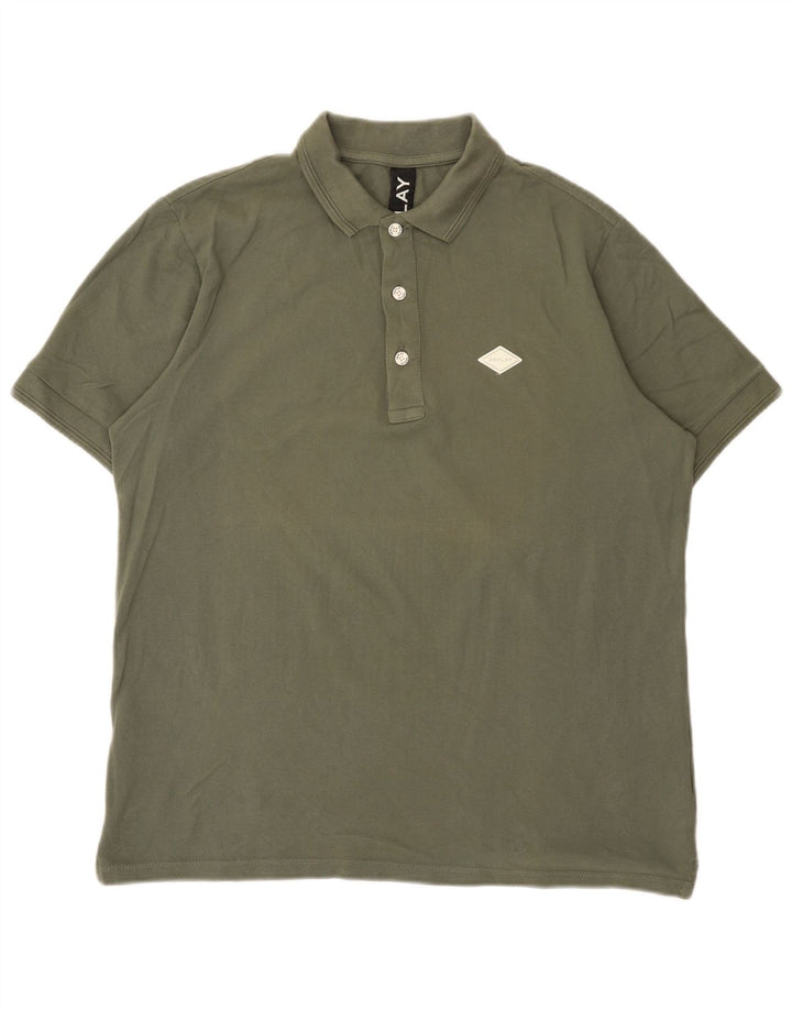 Replay Mens Regular Fit Polo Shirt Large Khaki Cotton Classic