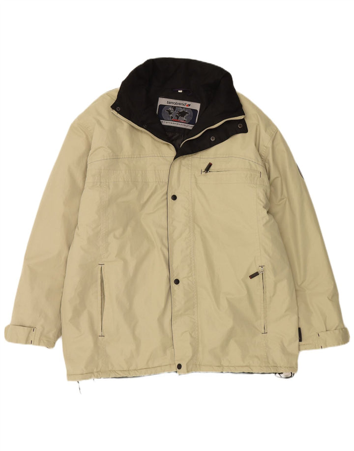 VINTAGE Mens Hooded Windbreaker Jacket UK 42 XL Beige Polyester