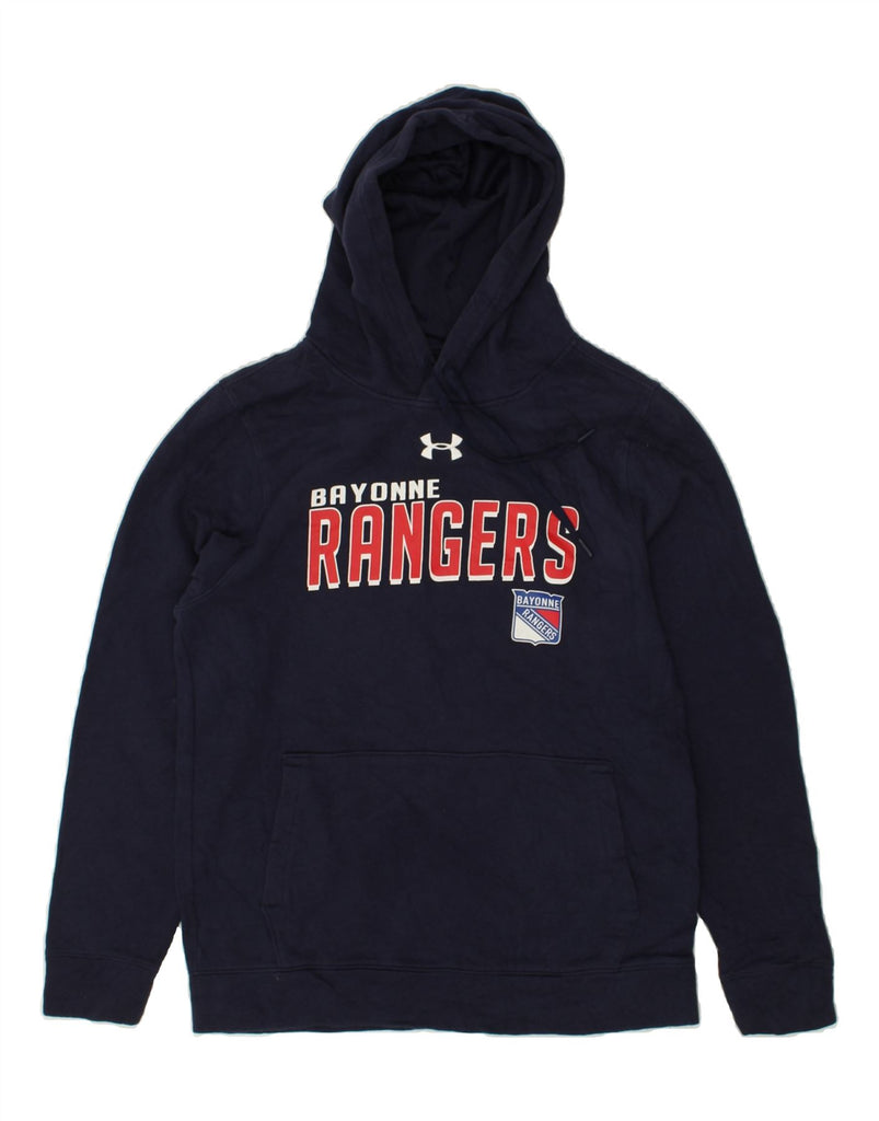 UNDER ARMOUR Mens Graphic Hoodie Jumper Small Navy Blue Polyester | Vintage Under Armour | Thrift | Second-Hand Under Armour | Used Clothing | Messina Hembry 