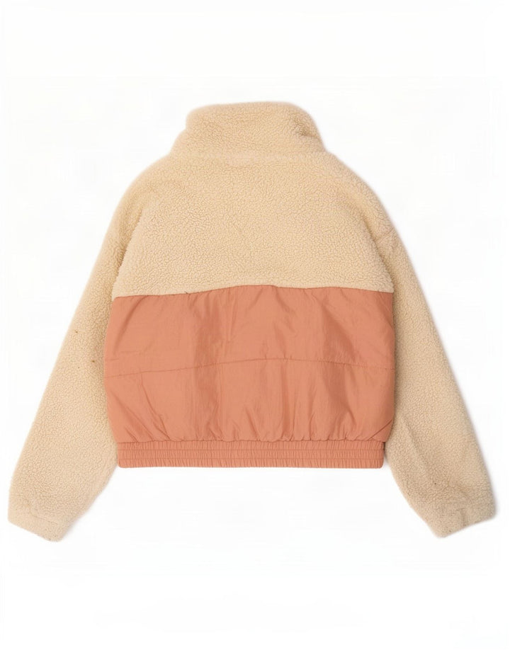 Fila Womens Oversized Fleece Jacket UK 10 Small Off White Colourblock