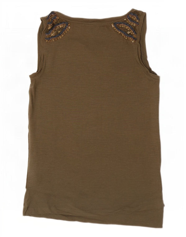 Massimo Dutti Womens Vest Top UK 6 XS Brown Cotton