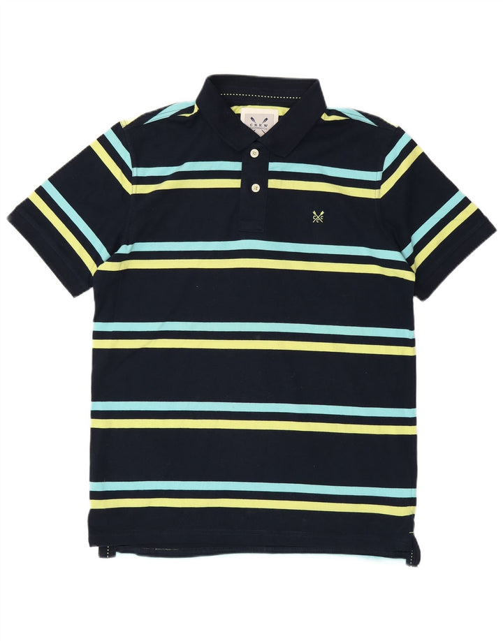 CREW CLOTHING Mens Polo Shirt Medium Navy Blue Striped Cotton