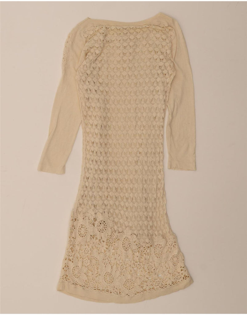 MASSIMO DUTTI Womens 3/4 Sleeve Jumper Dress UK 12 Medium Beige Floral Vintage Massimo Dutti and Second-Hand Massimo Dutti from Messina Hembry 