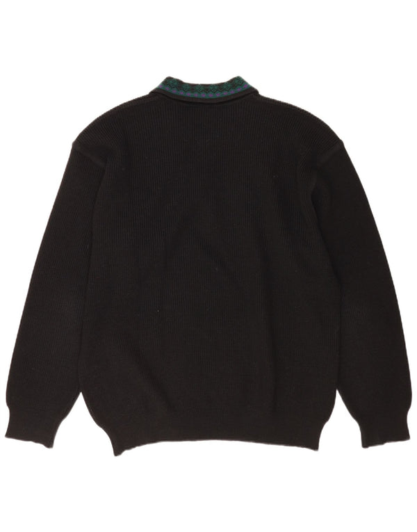 Navigare Mens Polo Neck Jumper Sweater XL Black Fair Isle Wool