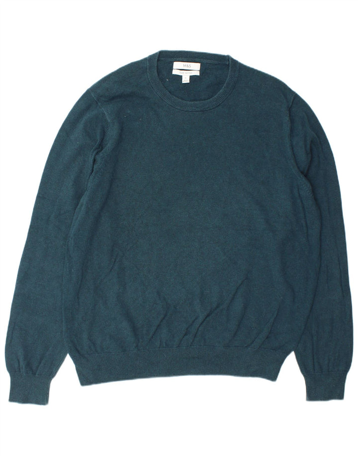 Marks & Spencer Mens Crew Neck Jumper Sweater XL Navy Blue Cotton