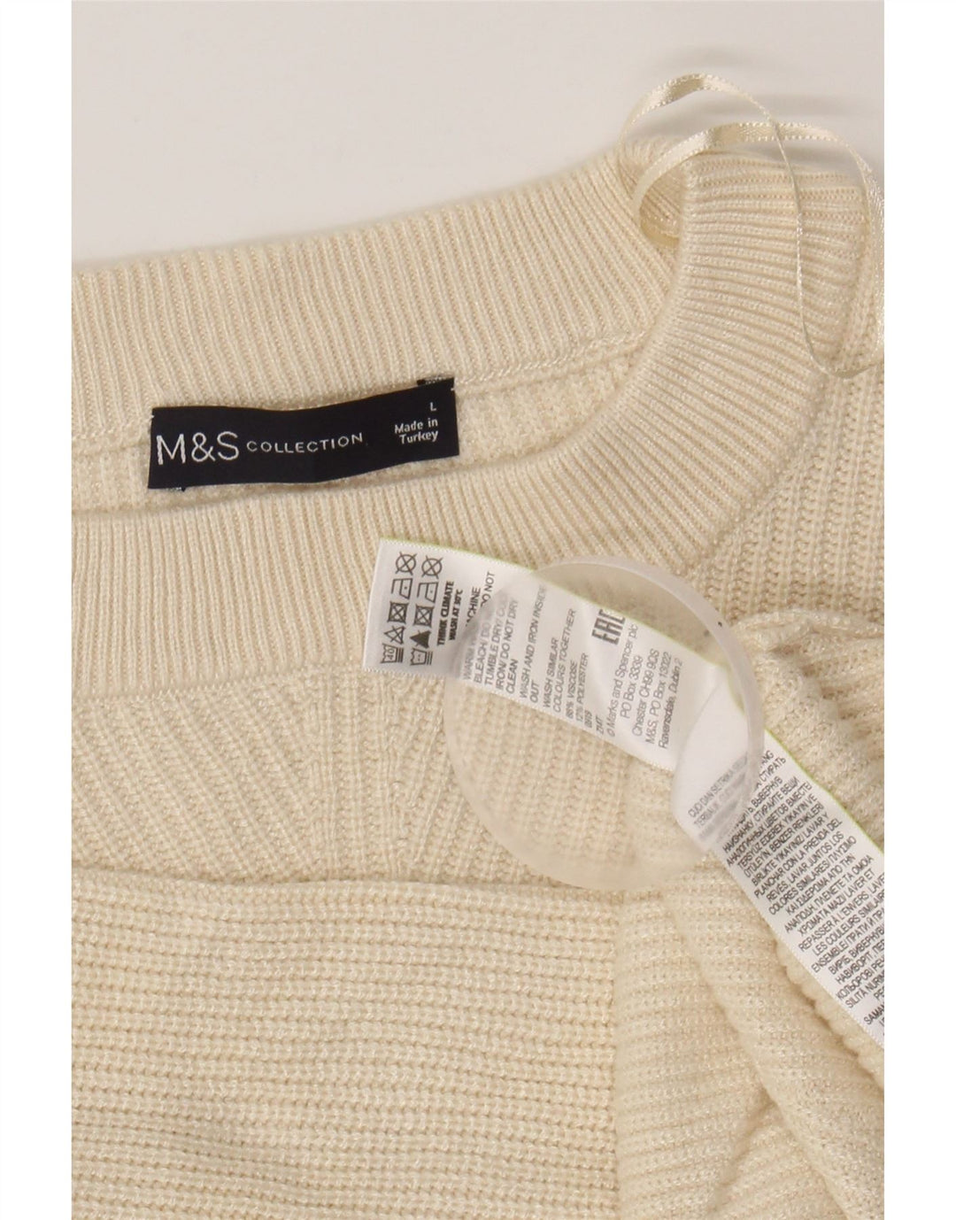 MARKS & SPENCER Womens Crop Crew Neck Jumper Sweater UK 16 Large Beige Vintage Marks & Spencer and Second-Hand Marks & Spencer from Messina Hembry 
