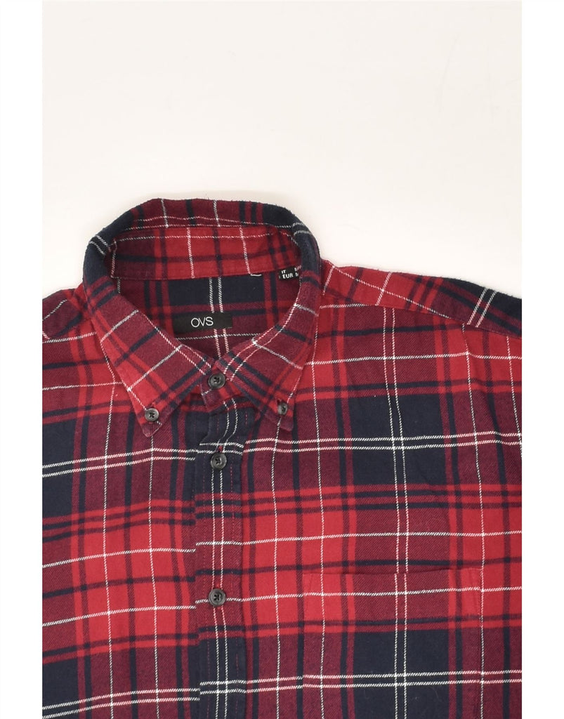 OVS Mens Flannel Shirt Medium Red Check Cotton | Vintage OVS | Thrift | Second-Hand OVS | Used Clothing | Messina Hembry 