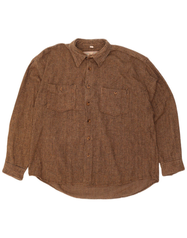 Chaser Mens Flannel Shirt Size 16 Large Brown Striped Cotton