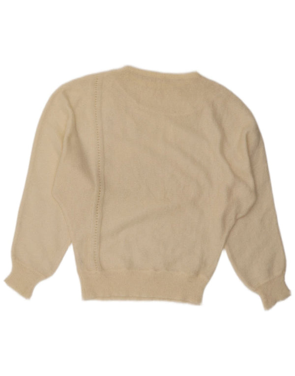 Vintage Womens Boat Neck Jumper Sweater UK 14 Large Off White Mohair
