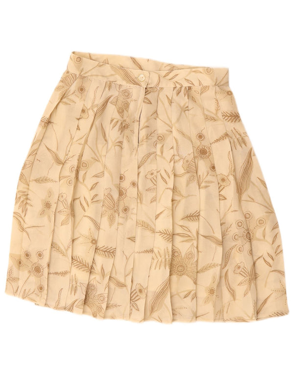VINTAGE Womens Pleated A-Line Skirt Medium W28 Beige Floral Polyester