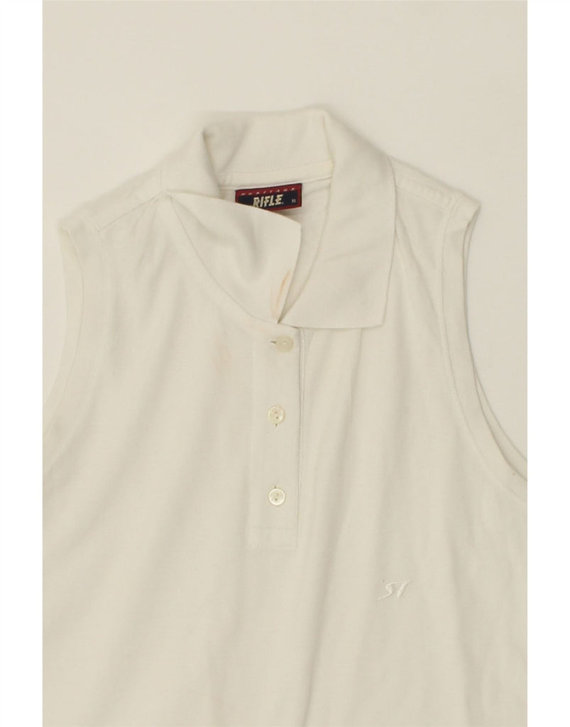 RIFLE Womens Sleeveless Polo Shirt UK 18 XL White Cotton Vintage Rifle and Second-Hand Rifle from Messina Hembry 