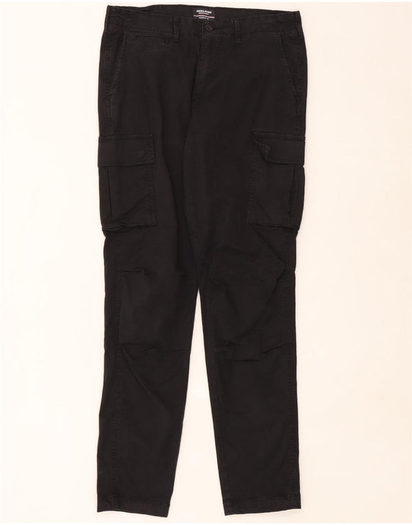 Jack & Jones Mens Straight Cargo Trousers W34 L32 Black Cotton
