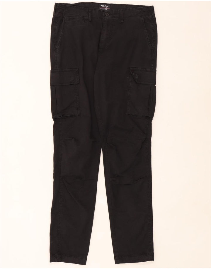 Jack & Jones Mens Straight Cargo Trousers W34 L32 Black Cotton