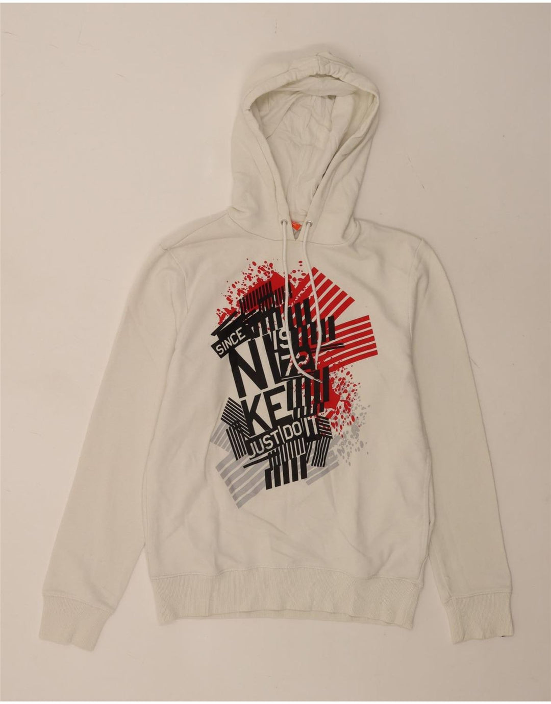 Nike Mens Graphic Hoodie Jumper Small White Cotton