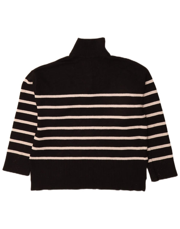 Zara Womens Zip Neck Jumper Sweater UK 14 Medium Black Striped Viscose
