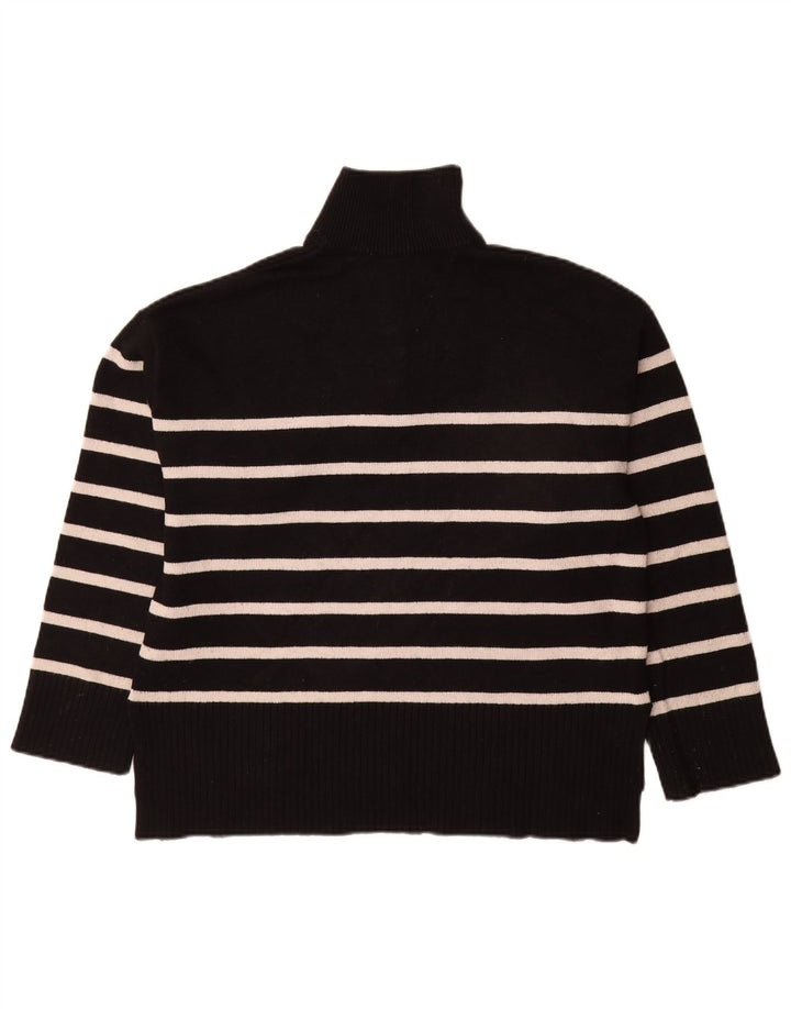 Zara Womens Zip Neck Jumper Sweater UK 14 Medium Black Striped Viscose