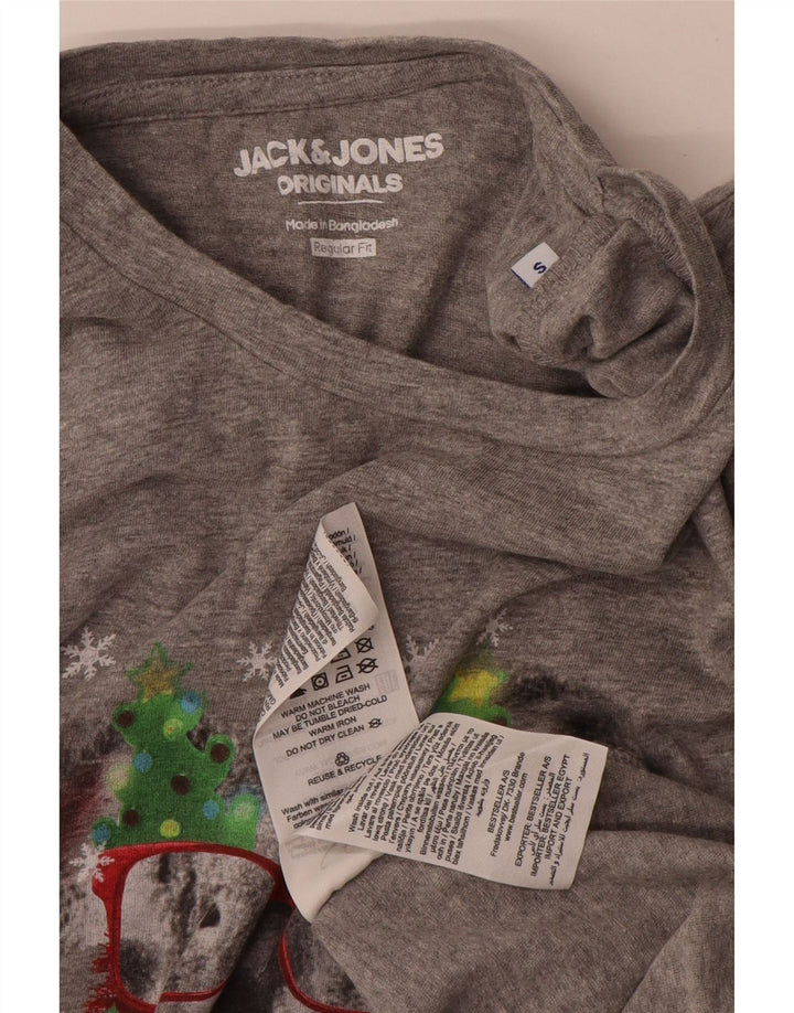 JACK & JONES Mens Regular Fit Graphic T-Shirt Top Small Grey Cotton