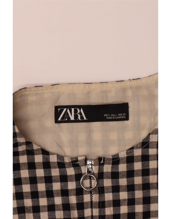 Zara Womens Bomber Jacket UK 16 Large Black Gingham Cotton