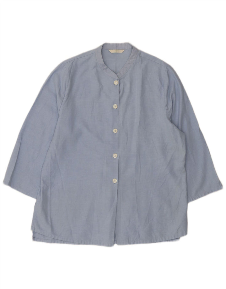 Marks & Spencer Womens 3/4 Sleeve Shirt Blouse UK 12 Medium Blue Polyester