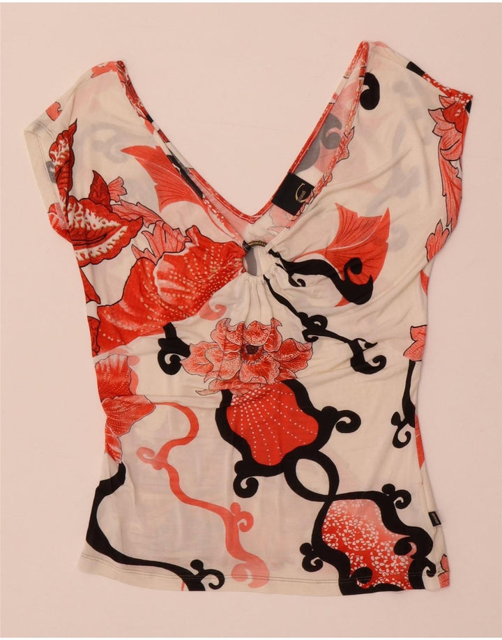 Just Cavalli Womens Blouse Top UK 14 Large Off White Floral Elastane