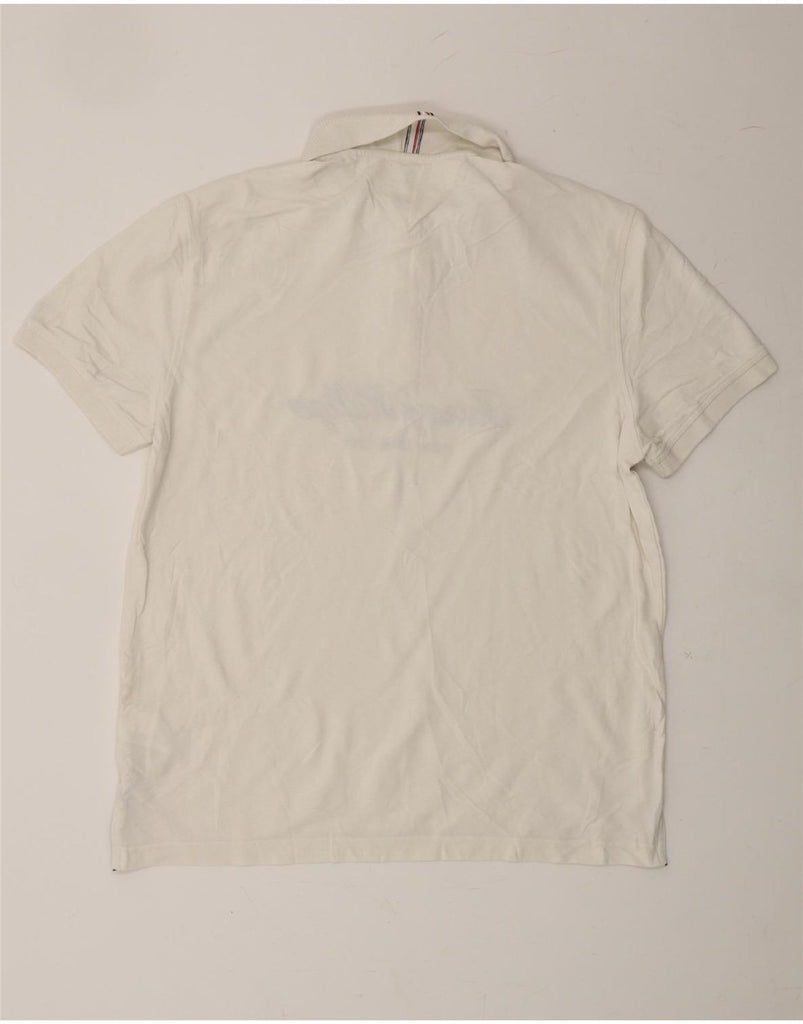 TOMMY HILFIGER Mens Graphic Regular Fit Polo Shirt Large White Cotton Vintage Tommy Hilfiger and Second-Hand Tommy Hilfiger from Messina Hembry 
