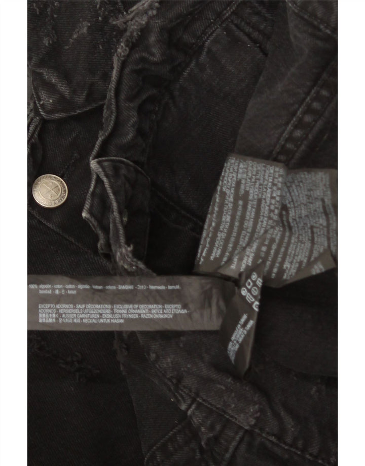 ZARA Mens Distressed Denim Jacket UK 36 Small Black Cotton