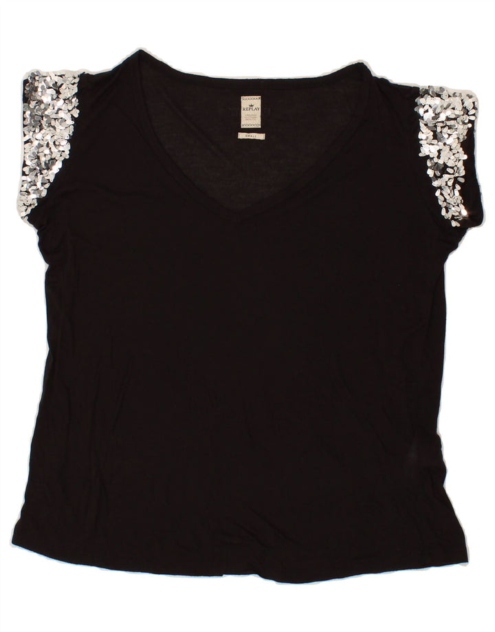 REPLAY Womens Oversized T-Shirt Top UK 10 Small Black Modal Vintage Replay and Second-Hand Replay from Messina Hembry 