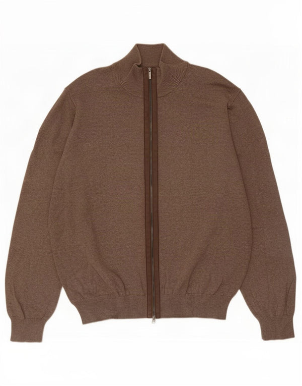 Massimo Dutti Mens Cardigan Sweater Large Brown Cotton