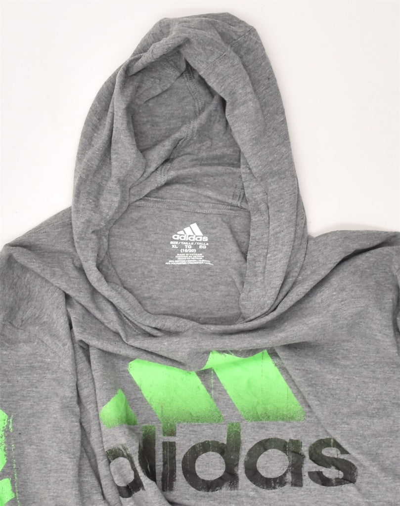 ADIDAS Boys Hooded Graphic Top Long Sleeve 15-16 Years XL Grey Cotton | Vintage Adidas | Thrift | Second-Hand Adidas | Used Clothing | Messina Hembry 