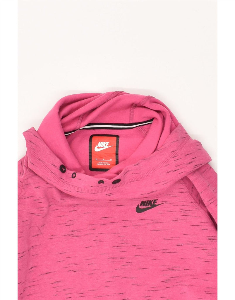 NIKE Womens Crop Hoodie Jumper UK 14 Medium Pink Flecked Cotton Vintage Nike and Second-Hand Nike from Messina Hembry 