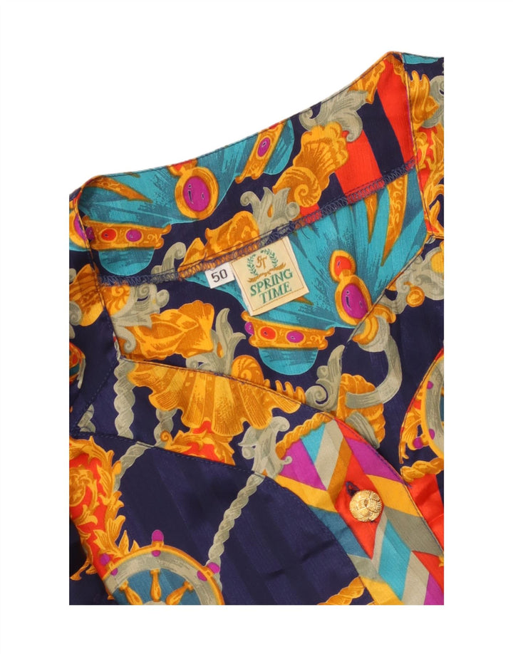 Vintage Womens Abstract Pattern Shirt Blouse IT 50 XL Navy Blue