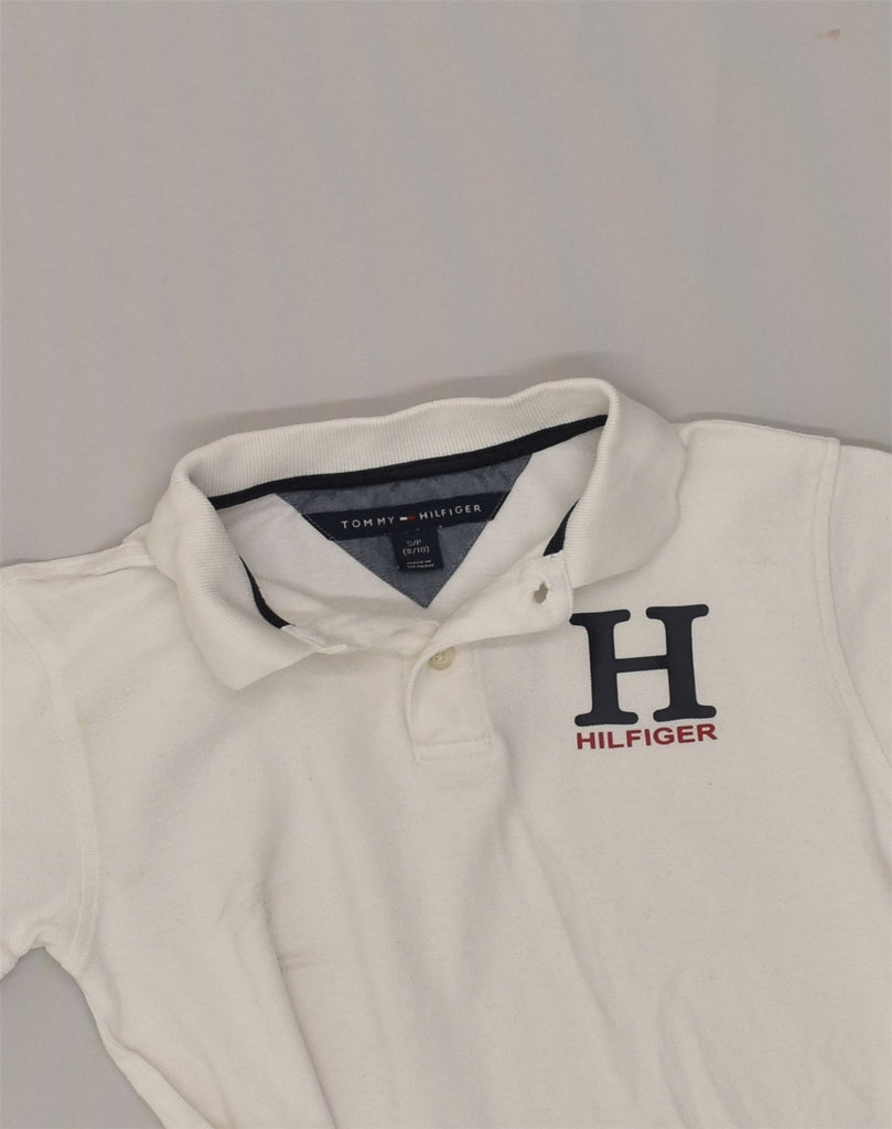 TOMMY HILFIGER Boys Rugby Polo Shirt 8-9 Years Small  White Cotton | Vintage Tommy Hilfiger | Thrift | Second-Hand Tommy Hilfiger | Used Clothing | Messina Hembry 