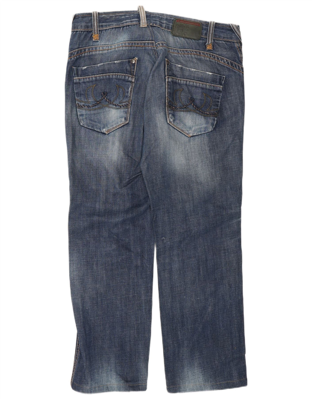 Datch Mens Distressed Straight Jeans W36 L30 Navy Blue Cotton