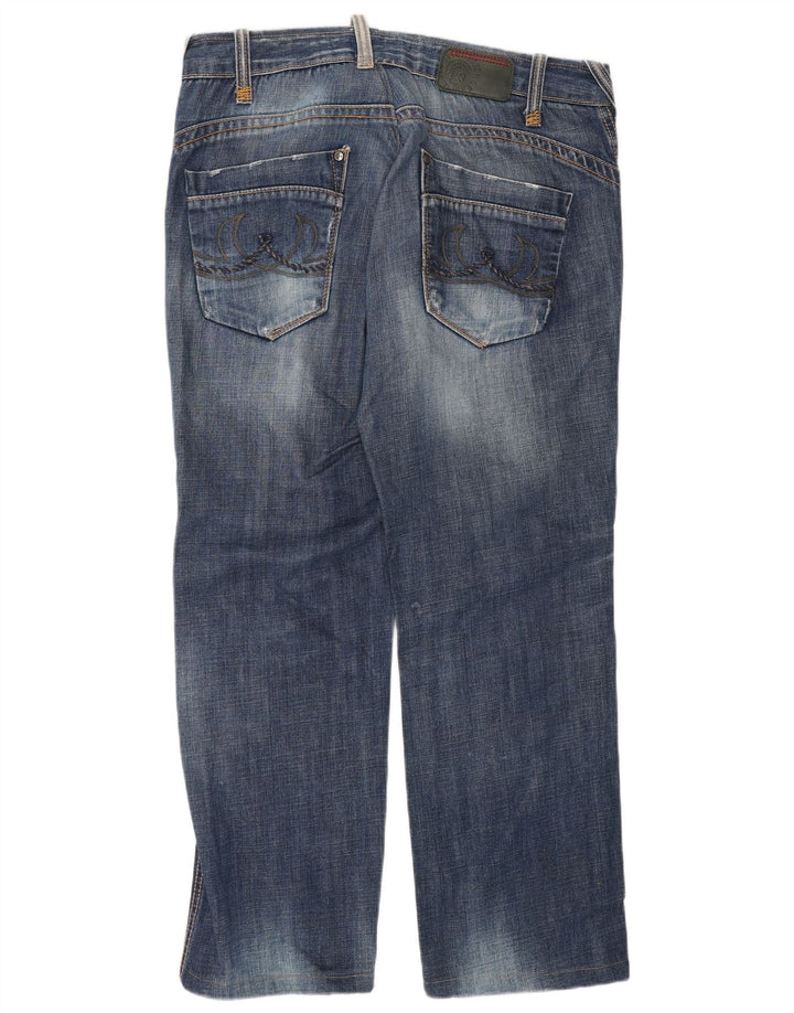 Datch Mens Distressed Straight Jeans W36 L30 Navy Blue Cotton