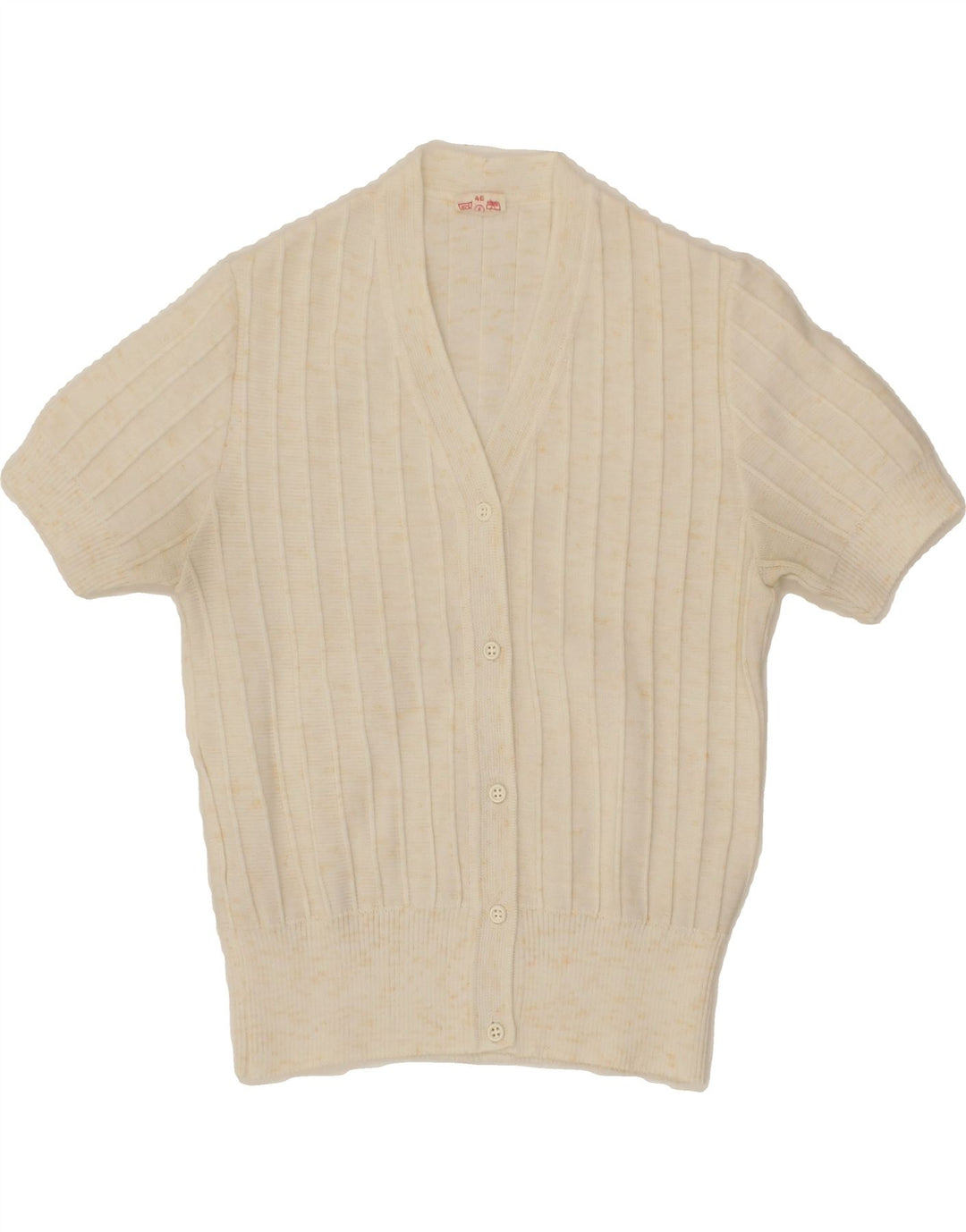 VINTAGE Womens Short Sleeve Cardigan Sweater IT 46 Large Beige Polyester Vintage Vintage and Second-Hand Vintage from Messina Hembry 