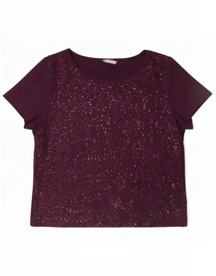 Marks & Spencer Womens Sequin Blouse Top UK 14 Large Burgundy