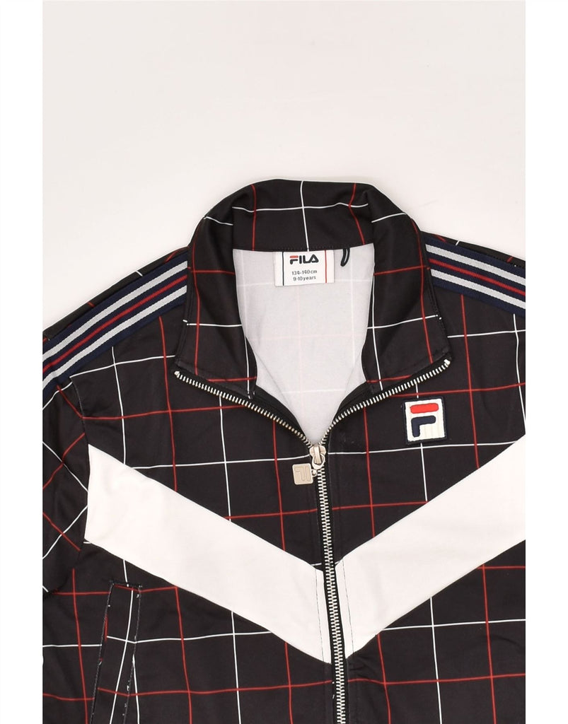 FILA Boys Tracksuit Top Jacket 9-10 Years Black Check Polyester | Vintage Fila | Thrift | Second-Hand Fila | Used Clothing | Messina Hembry 