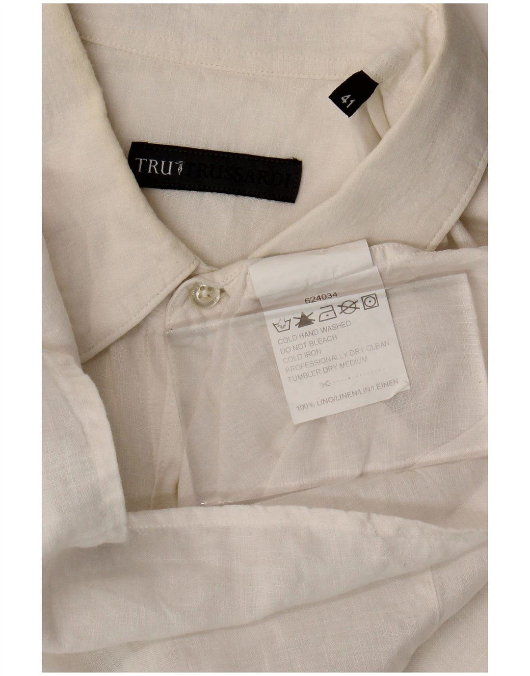 Trussardi Mens Short Sleeve Shirt Size 41 Large White Linen