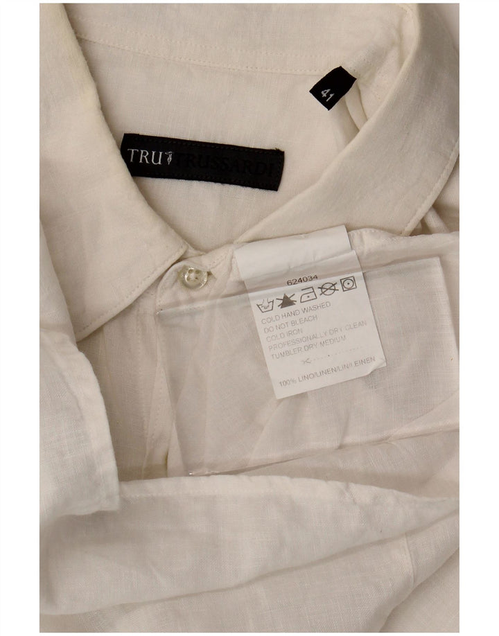 Trussardi Mens Short Sleeve Shirt Size 41 Large White Linen