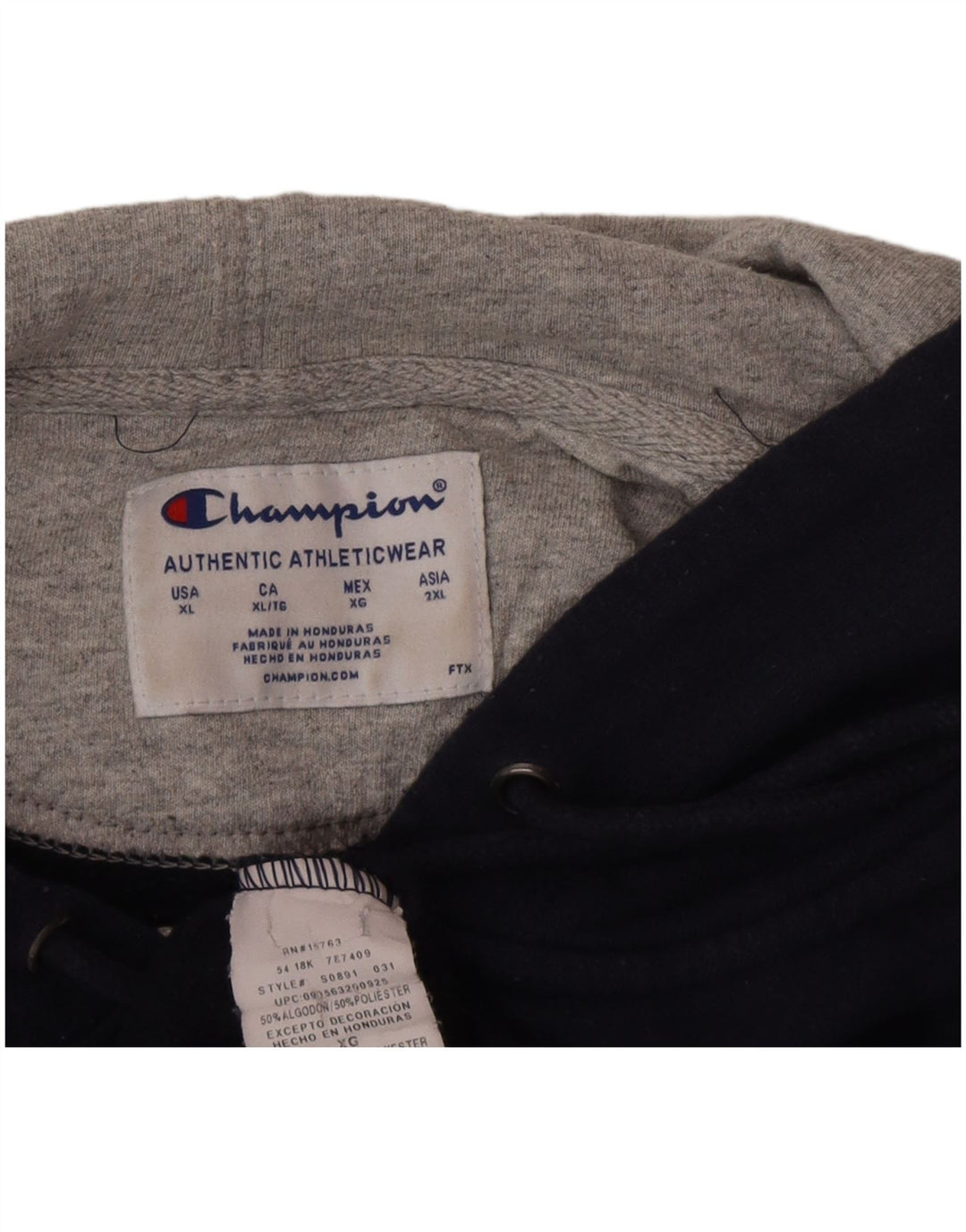 CHAMPION Mens Zip Hoodie Sweater XL Navy Blue Cotton