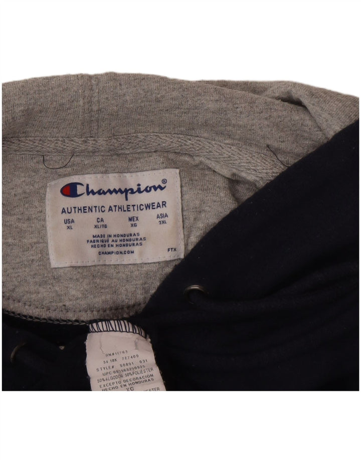 CHAMPION Mens Zip Hoodie Sweater XL Navy Blue Cotton