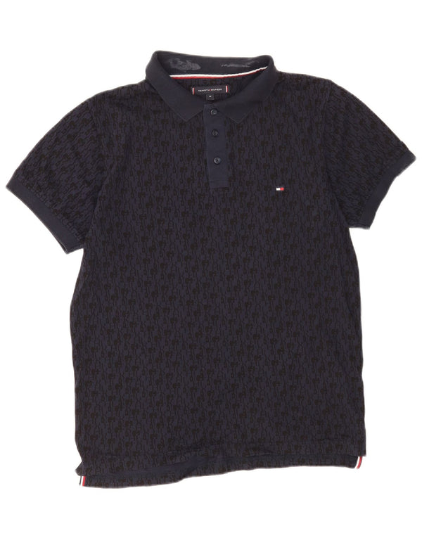 Tommy Hilfiger Mens Slim Fit Polo Shirt Medium Navy Blue Geometric Cotton
