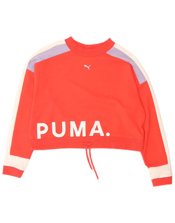 Puma Womens Crop Graphic Sweatshirt Jumper UK 14 Medium Red Colourblock