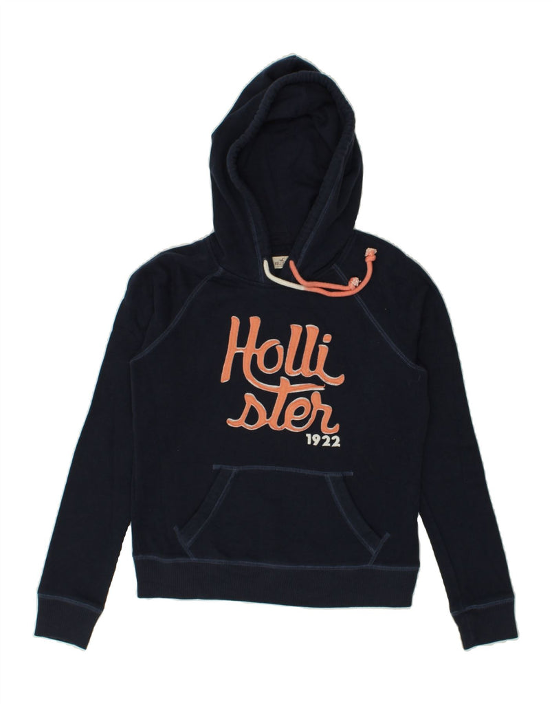 HOLLISTER Womens Graphic Hoodie Jumper UK 6 XS Navy Blue Cotton | Vintage Hollister | Thrift | Second-Hand Hollister | Used Clothing | Messina Hembry 