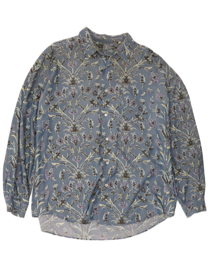 Vintage Mens Shirt XL Blue Floral Cotton