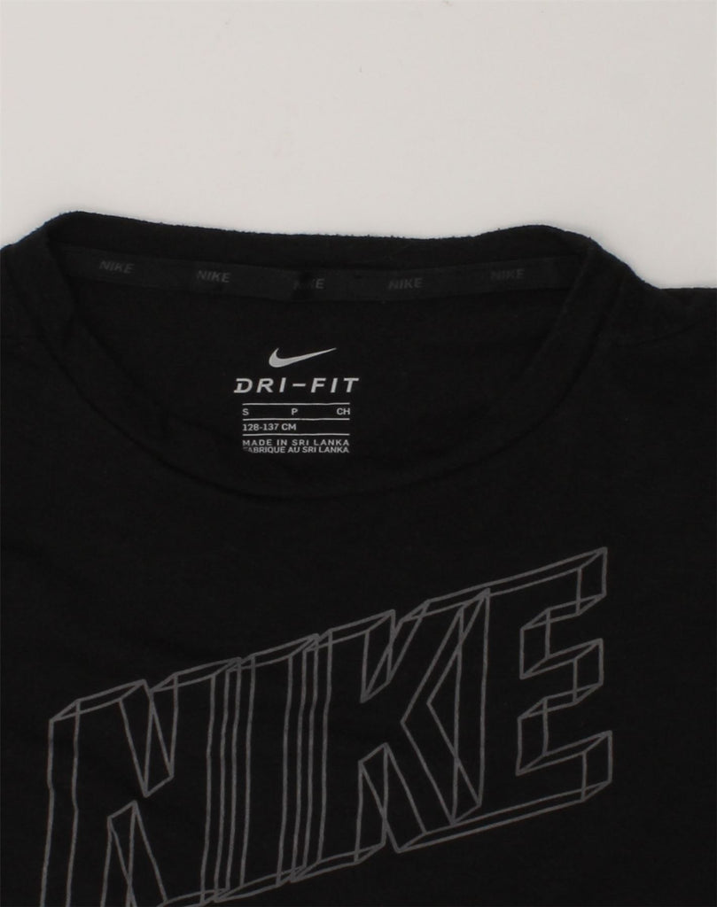 NIKE Boys Dri Fit Graphic T-Shirt Top 8-9 Years Small Black Polyester | Vintage Nike | Thrift | Second-Hand Nike | Used Clothing | Messina Hembry 